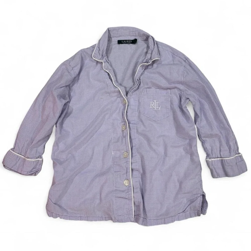 Ralph Lauren Gingham Monogram Pajama Shirt